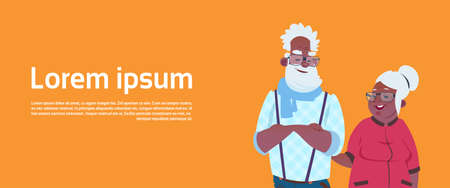 African American Senior Couple Modern Grandfather And Grandmother Together Flat Vector Illustrationのイラスト素材