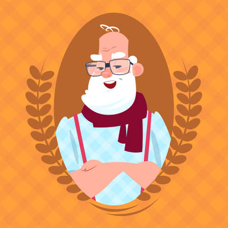 Senior Man With Chat Bubble Walking With Stick Modern Grandfather Full Length Flat Vector Illustrationのイラスト素材