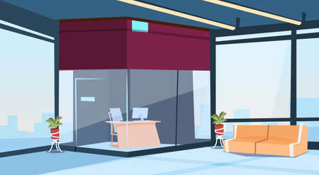 Modern Lobby Office Reception Hall Building Waiting Room Interior Flat Design Vector Illustrationのイラスト素材