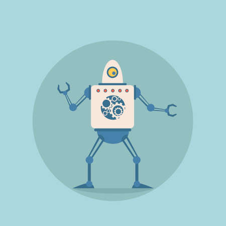 Modern Robot Futuristic Artificial Intelligence Mechanism Technology Flat Vector Illustrationのイラスト素材