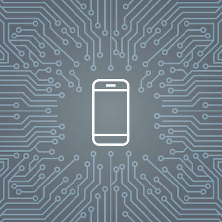 Cell Smart Phone Icon Over Computer Chip Moterboard Background Banner Vector Illustrationのイラスト素材