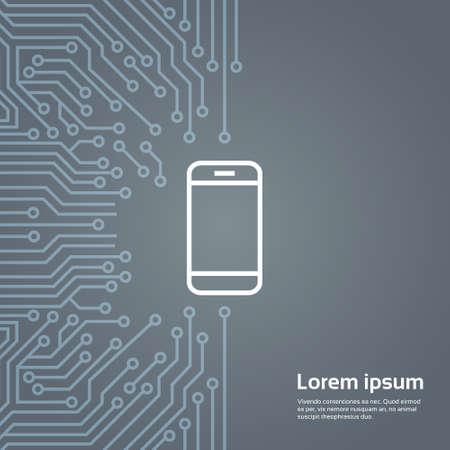 Cell Smart Phone Icon Over Computer Chip Moterboard Background Banner Vector Illustrationのイラスト素材