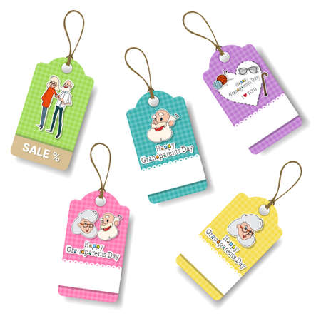 Happy Grandparents Day Shopping Tags Set Holiday Sale Icon Discount Vector Illustrationのイラスト素材