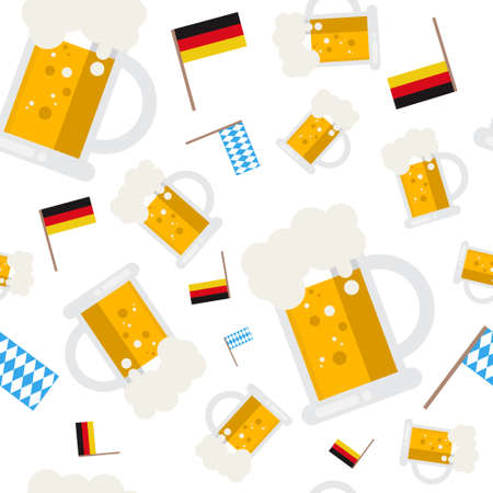 Beer Mugs Seamless Pattern Oktoberfest German Festival Holiday Decoration Banner Vector Illustrationのイラスト素材