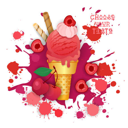 Ice cream cherry cone illustration.のイラスト素材