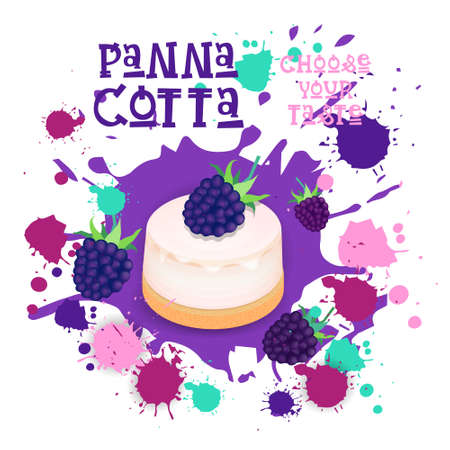 Panna Cotta Blackberry Dessert Colorful Icon Choose Your Taste Cafe Poster Vector Illustrationのイラスト素材