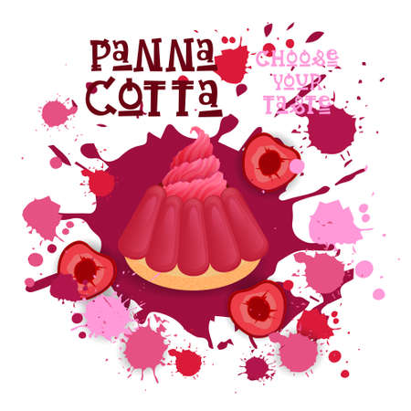 Panna Cotta Cherry Dessert Colorful Icon Choose Your Taste Cafe Poster Vector Illustrationのイラスト素材