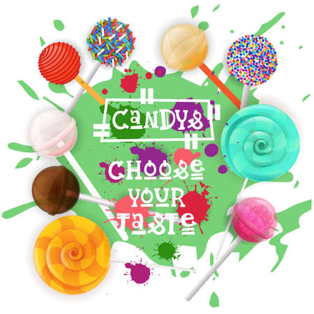 Candys Lolly Dessert Colorful Icon Choose Your Taste Cafe Poster Vector Illustrationのイラスト素材