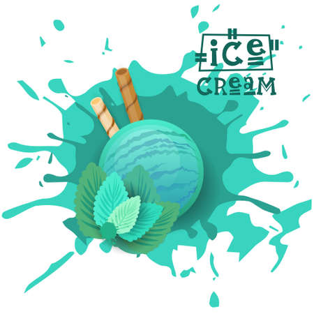 Ice Cream Mint Ball Fruit Dessert Choose Your Taste Cafe Poster Vector Illustrationのイラスト素材