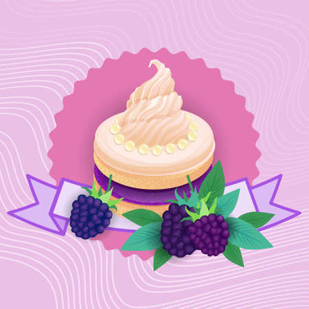 Colorful Cake Sweet Beautiful Dessert Delicious Food Flat Vector Illustrationのイラスト素材