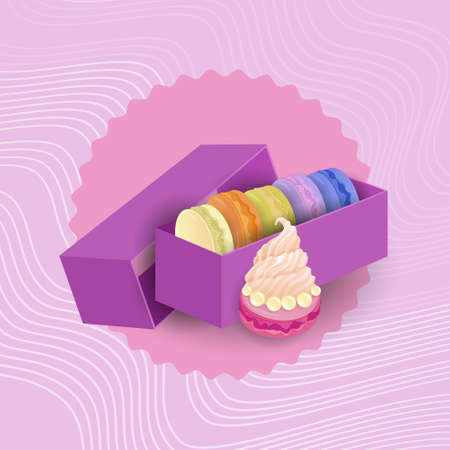 Colorful Macarons Set Dessert Sweet Beautiful Delicious Food Flat Vector Illustrationのイラスト素材