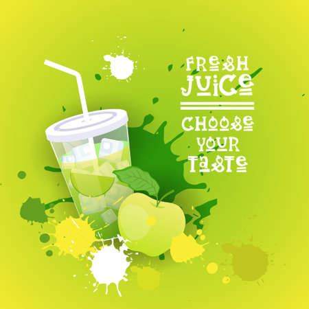 Fresh Juice Healthy Vitamin Drink Bar Colorful Banner Flat Vector Illustrationのイラスト素材
