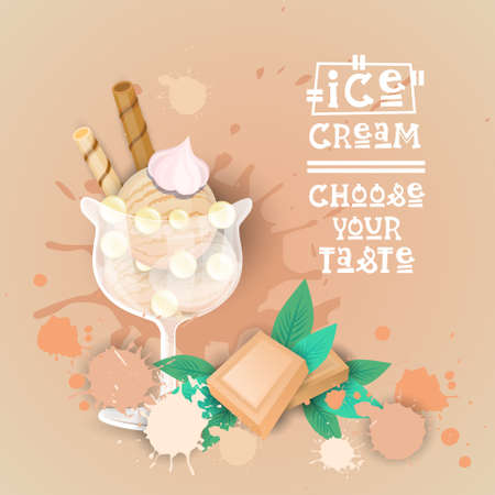 Ice Cream Sweet Beautiful Summer Dessert Delicious Food Banner Flat Vector Illustrationのイラスト素材