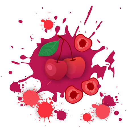 Cherry Fruit Watercolor Splash Design Fresh Natural Food Vector Illustrationのイラスト素材