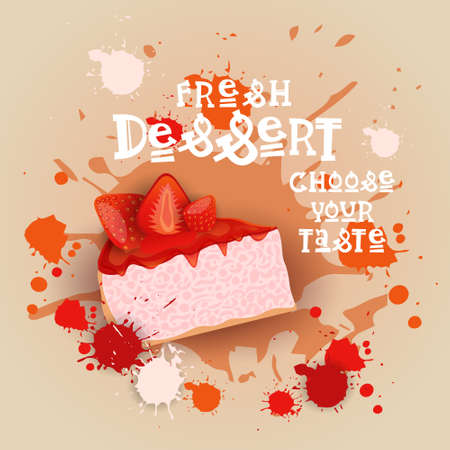 Fresh Dessert Banner Colorful Cake Sweet Beautiful Delicious Food Flat Vector Illustrationのイラスト素材