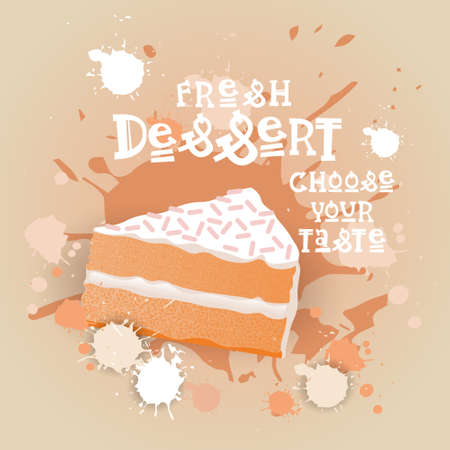 Fresh Dessert Banner Colorful Cake Sweet Beautiful Delicious Food Flat Vector Illustrationのイラスト素材