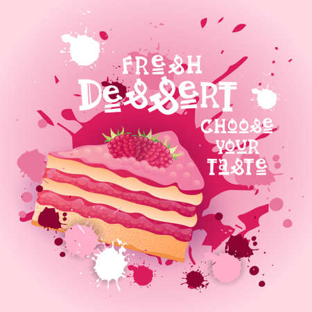 Fresh Dessert Banner Colorful Cake Sweet Beautiful Delicious Food Logo Flat Vector Illustrationのイラスト素材