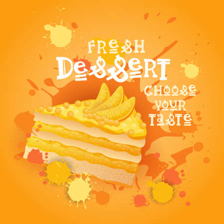 Fresh Dessert Banner Colorful Cake Sweet Beautiful Delicious Food Logo Flat Vector Illustrationのイラスト素材