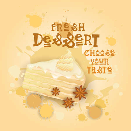 Fresh Dessert Banner Colorful Cake Sweet Beautiful Delicious Food Logo Flat Vector Illustrationのイラスト素材