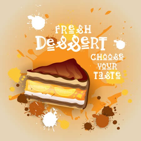 Fresh Dessert Banner Colorful Cake Sweet Beautiful Delicious Food Logo Flat Vector Illustrationのイラスト素材