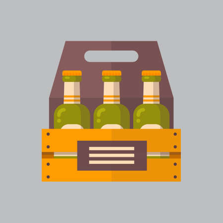 Beer Bottles Box Icon Oktoberfest Festival Concept Flat Vector Illustrationのイラスト素材