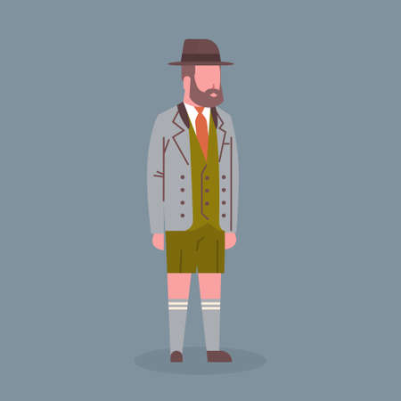 Man Wearing Traditional German Clothes Oktoberfest Waiter Beer Fest Concept Flat Vector Illustrationのイラスト素材