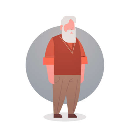 Senior Man Grandfather Gray Hair Male Icon Full Length Flat Vector Illustrationのイラスト素材