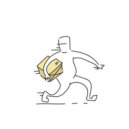 Courier Man Carry Box Delivery Service Doodle Vector Illustrationのイラスト素材