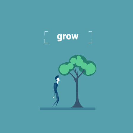 Businessman Standing Under Green Tree Investment Growth Development Concept Flat Vector Illustrationのイラスト素材