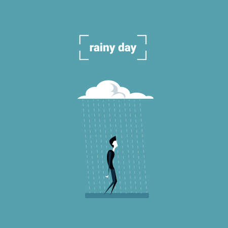 Business Man Standing Under Rain Cloud Rainy Day Problem Concept Flat Vector Illustrationのイラスト素材