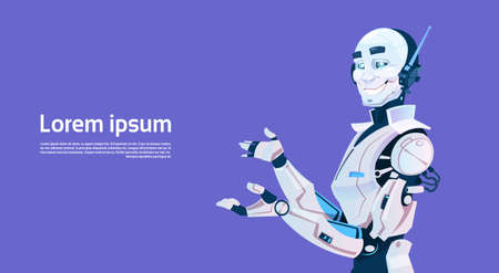 Modern Robot, Futuristic Artificial Intelligence Mechanism Technology Flat Vector Illustrationのイラスト素材