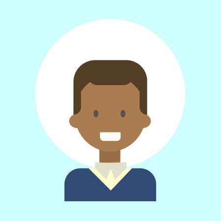 African American Male Emotion Profile Icon, Man Cartoon Portrait Happy Smiling Face Vector Illustrationのイラスト素材