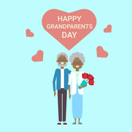Happy Grandparents Day Greeting Card Holiday Banner African American Grandfather And Grandmother Couple Together Vector Illustrationのイラスト素材