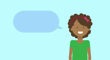 African American Teenage Girl Happy Smiling With Chat Bubble Young Woman Diverse Vector Illustrationのイラスト素材