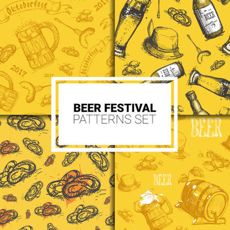 Oktoberfest Seamless Pattern Set German Beer Festival Holiday Decoration Design Flat Vector Illustrationのイラスト素材
