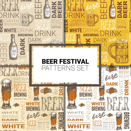 Oktoberfest Seamless Pattern Set German Beer Festival Holiday Decoration Design Flat Vector Illustrationのイラスト素材