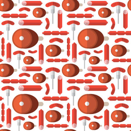 Seamless Pattern Ham And German Sausages Ornament Oktoberfest Beer Festival Holiday Decoration Concept Flat Vector Illustrationのイラスト素材