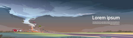 Tornado In Countryside Hurricane Landscape Of Storm Waterspout Twister In Field Natural Disaster Concept Flat Vector Illustrationのイラスト素材