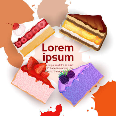 Cakes Set Different Taste Dessert Colorful Poster Vector Illustrationのイラスト素材