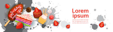 Sweets set different dessert colorful poster illustration.のイラスト素材