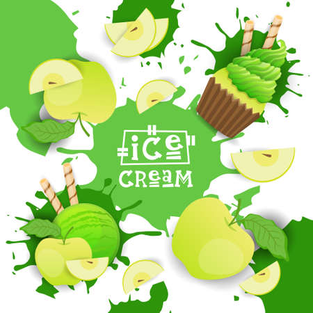 Ice Cream With Apple Taste Dessert Colorful Poster Vector Illustrationのイラスト素材
