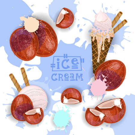 Ice Cream With Blackberry Taste Dessert Colorful Poster Vector Illustrationのイラスト素材