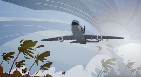Plane Fly Over Swirling Tornado.のイラスト素材