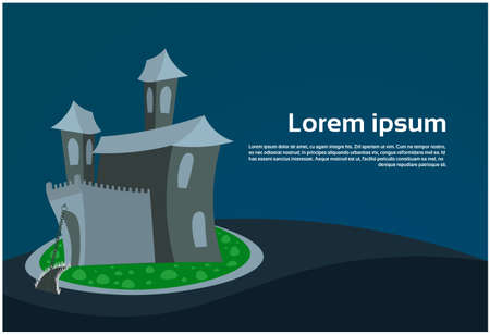 Gothic Castle House Scary Building With Ghosts Halloween Holiday Concept Flat Vector Illustrationのイラスト素材