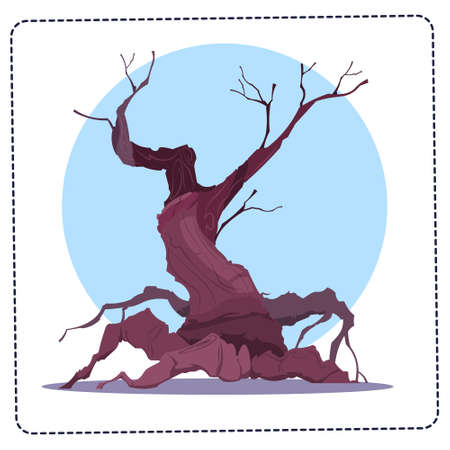 Scary Old Tree Icon Happy Halloween Concept Holiday Greeting Card Flat Vector Illustrationのイラスト素材