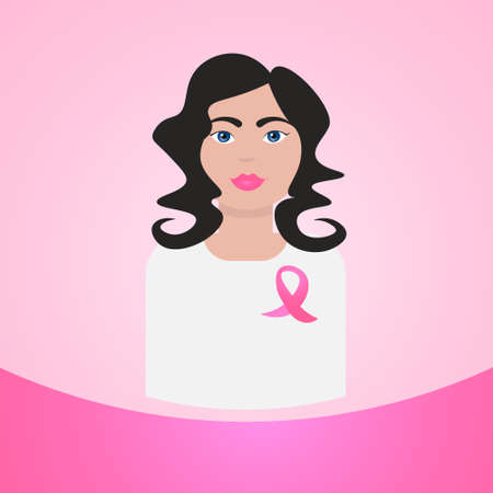 Woman With Pink Ribbon Breast Cancer Awareness Icon Concept Flat Vector Illustrationのイラスト素材