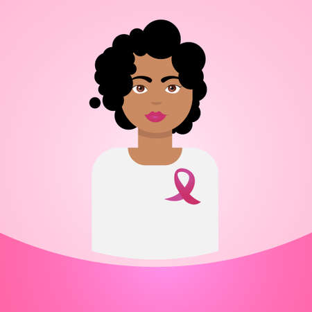 Woman With Pink Ribbon Breast Cancer Awareness Icon Concept Flat Vector Illustrationのイラスト素材