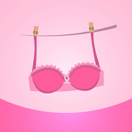 Pink Bra Breast Cancer Awareness Banner Concept Flat Vector Illustrationのイラスト素材