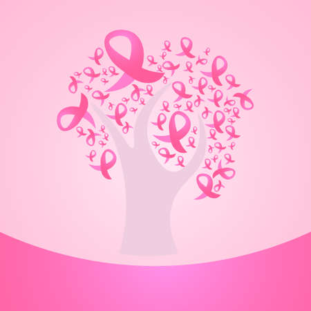 Pink Ribbons Breast Cancer Awareness Banner Concept Flat Vector Illustrationのイラスト素材