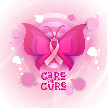 Pink Ribbon Butterfly Breast Cancer Awareness Banner Flat Vector Illustrationのイラスト素材